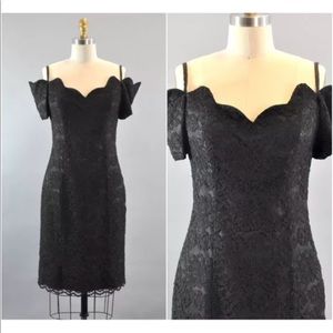 Vintage Black Lace Off Shoulder Dress Party